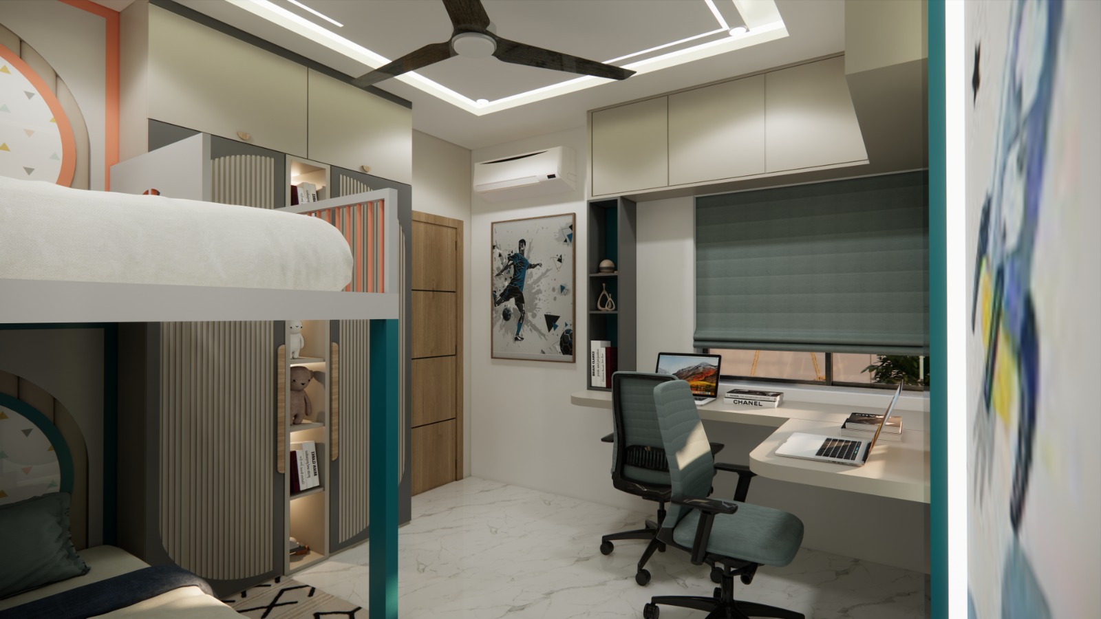 Vibrant and functional children's bedroom with study desk